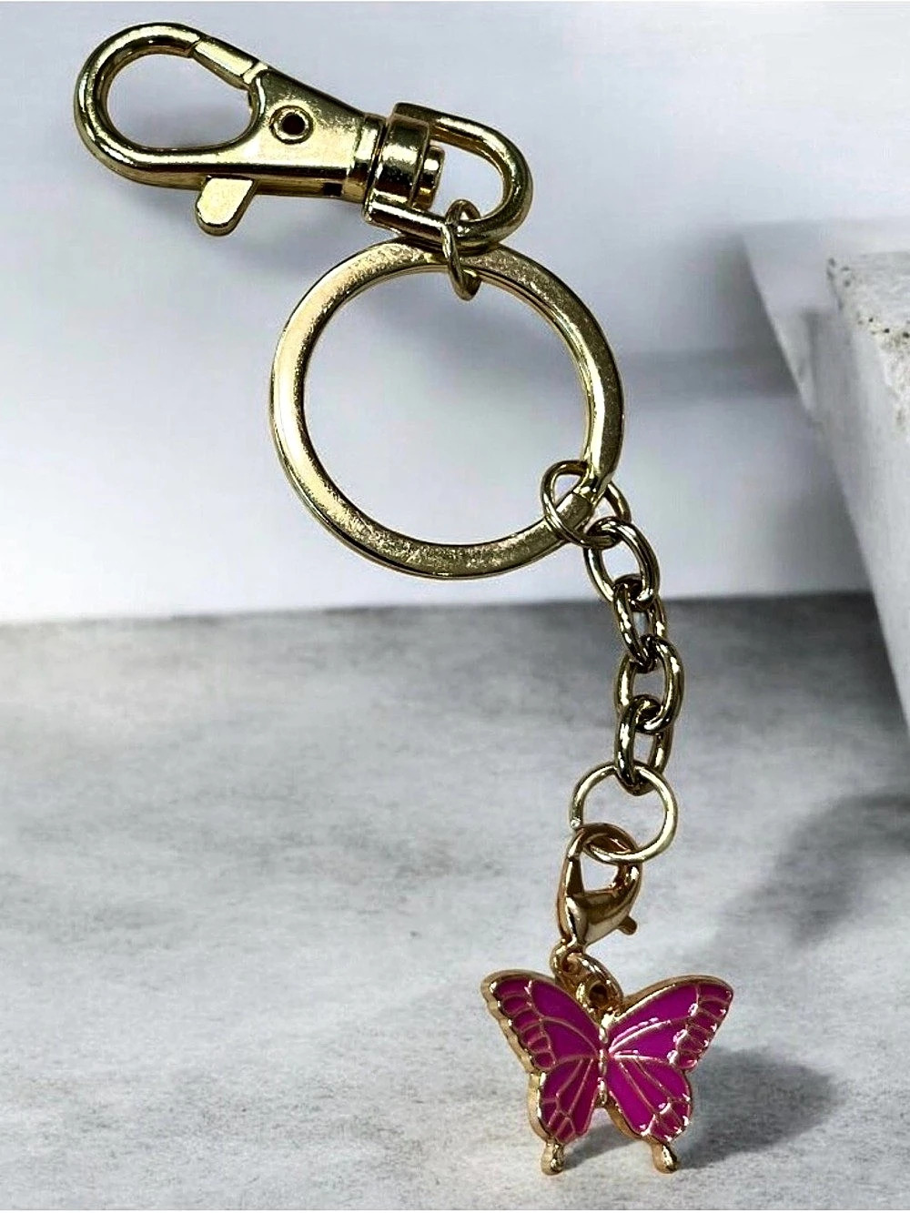 Butterfly Keychain in Gold & Pink